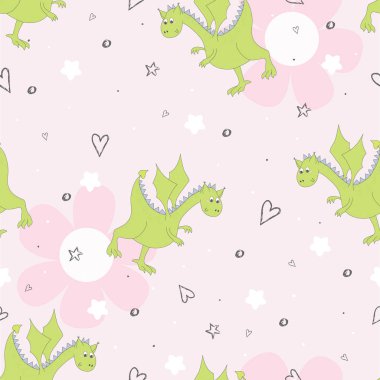 Şirin el çekilmiş Dikişsiz desen komik ejderha ile