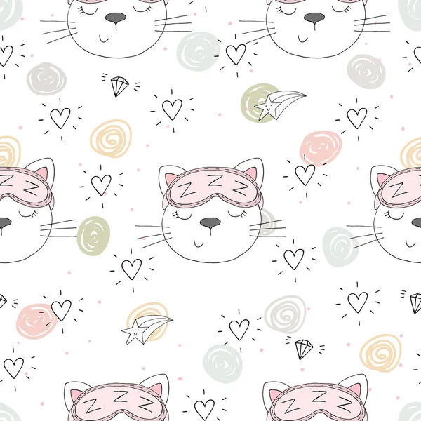 Απρόσκοπτη μοτίβο με το μικρό χαριτωμένο γάτα. Εικονογράφηση διάνυσμα — Διανυσματικό Αρχείο