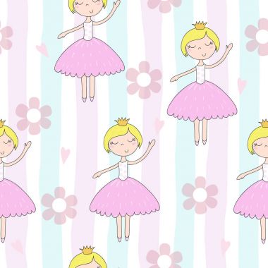 Şirin el sevimli küçük kız vektör Dikişsiz desen çizim ile çekilmiş