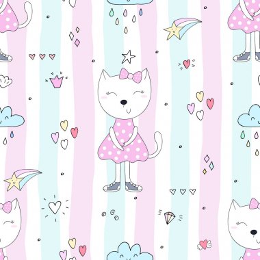 Şirin kediler renksiz desenli arka plan