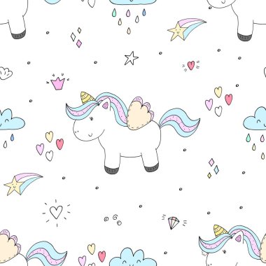 şirin tek boynuzlu at vektör desen