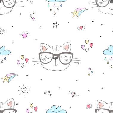 Şirin kediler renksiz desenli arka plan