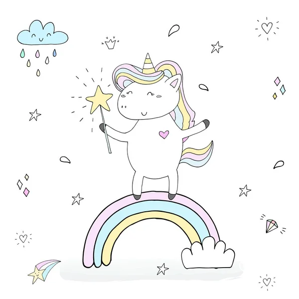 Cute unicorn print for kids. Vector illustration — Stock Vector