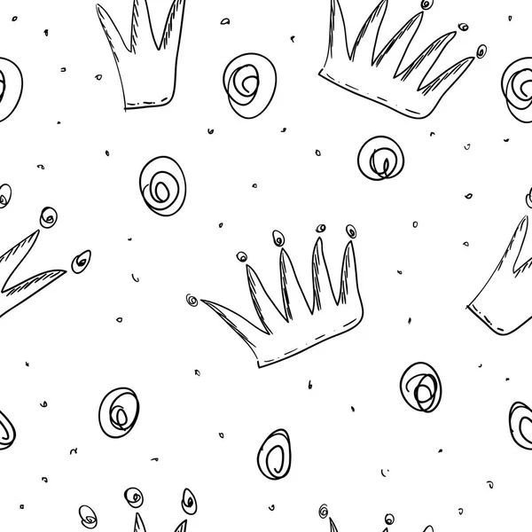 Handgezeichnetes Muster mit Krone. Doodle Design kleine Prinzessin — Stockvektor