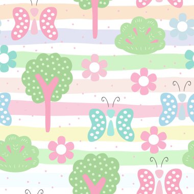 Ağaç vektör çizim ile seamless modeli şirin el çekilmiş