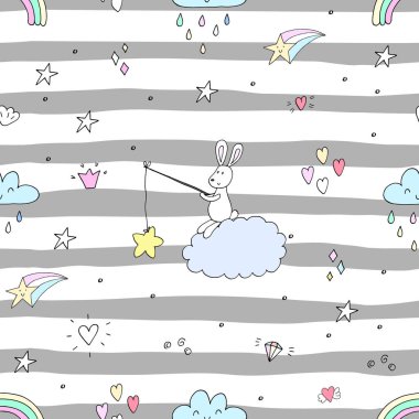 Sevimli küçük tavşan ile Seamless modeli. vektör çizim