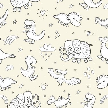 Komik dinozorlar ile şirin seamless modeli. vektör çizim.