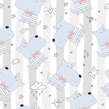 Şirin köpekle kusursuz bir desen. vektör illüstrasyonu