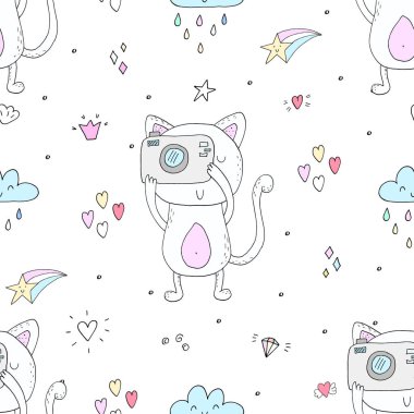 Şirin kediler renksiz desenli arka plan