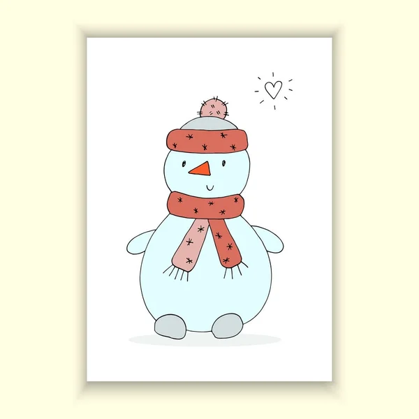 Illustration vectorielle dessinée à la main avec bonhomme de neige mignon . — Image vectorielle