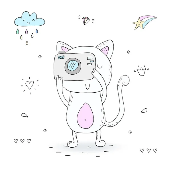 Αστεία γάτα διάνυσμα καρτούν εκτύπωσης. Εικονογράφηση διάνυσμα — Διανυσματικό Αρχείο