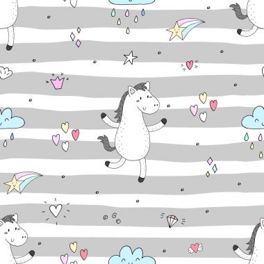 Komik midilli ile şirin seamless modeli. vektör çizim