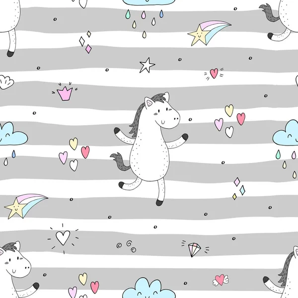 Komik midilli ile şirin seamless modeli. vektör çizim