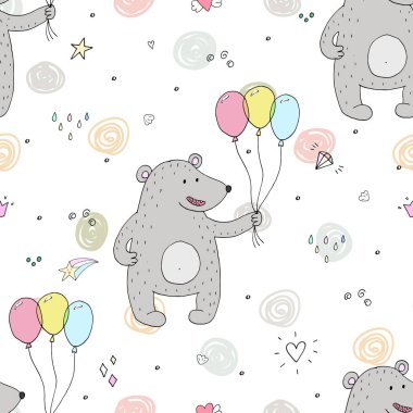 Komik ayıcığı olan hoş, pürüzsüz bir desen. vektör illüstrasyonu