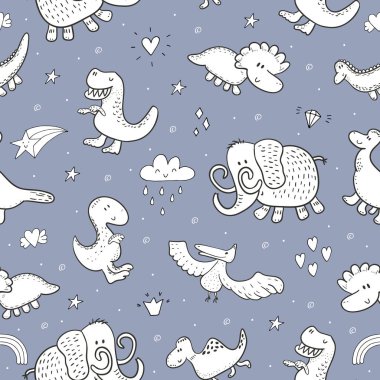 Komik dinozorlar ile şirin seamless modeli. vektör çizim.