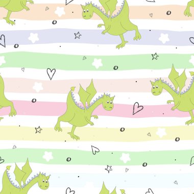 Şirin el çekilmiş Dikişsiz desen komik ejderha ile