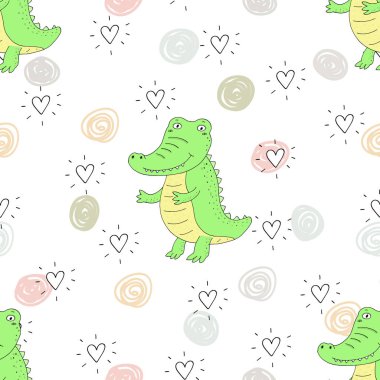 Şirin timsah ile Seamless modeli. vektör yazdırma.