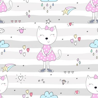 Şirin kediler renksiz desenli arka plan