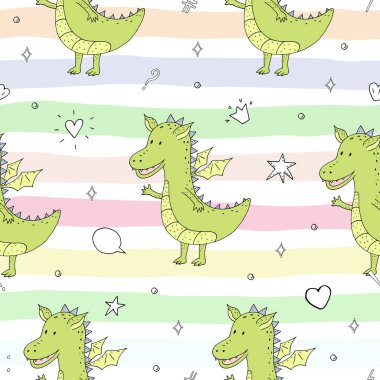 Şirin el çekilmiş Dikişsiz desen komik ejderha ile