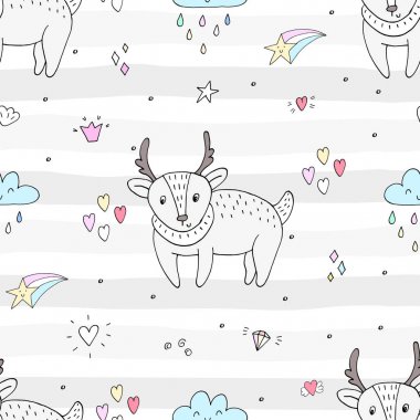 Geyik ile vektör desen. Yazdırılabilir şablonları.