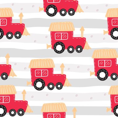 Çizgi film trenler ile seamless modeli şirin el çekilmiş