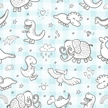 Komik dinozorlar ile şirin seamless modeli. vektör çizim.