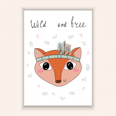 Hand drawn vector illustration with Cute vector Fox clipart
