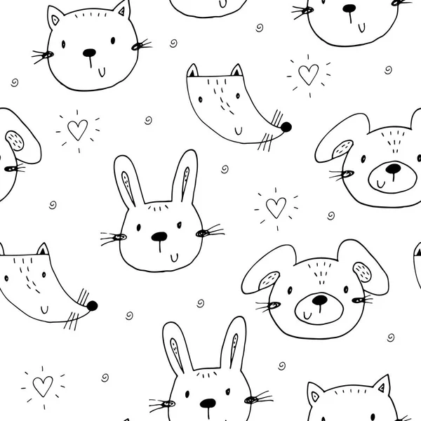 Cute seamless pattern with funny Animals. Vector Illustration. — Stock Vector