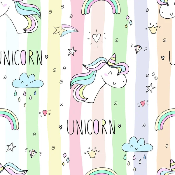 Schattig hand getekende unicorn patroon. — Stockfoto