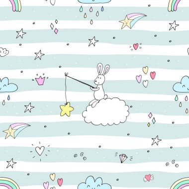 Sevimli küçük tavşan ile Seamless modeli. vektör çizim