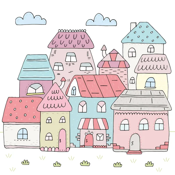 Casas coloridas dibujadas a mano. ilustración vectorial — Vector de stock