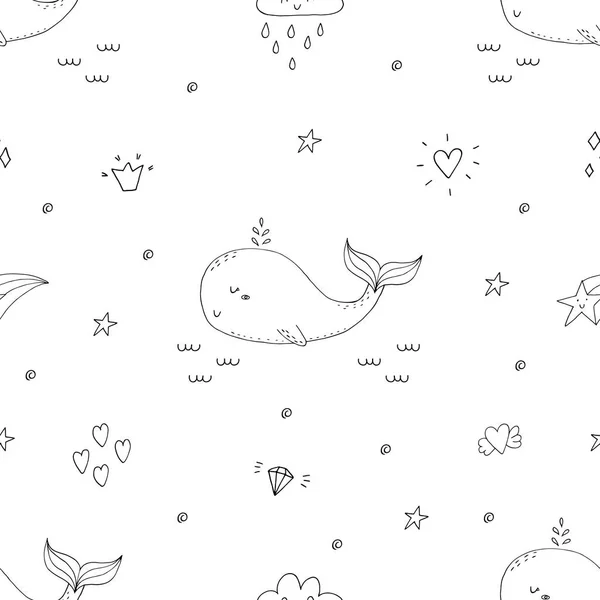 Симпатичный фон с мультяшными китами. Дизайн детского душа . — стоковый вектор