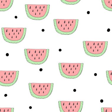 Elle çizilmiş kesintisiz renkli yaz meyve desen vektör çizim