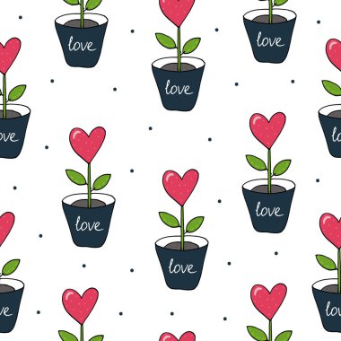 Sevgililer günü kartı. Şirin el çekilmiş seamless modeli çiçekli.