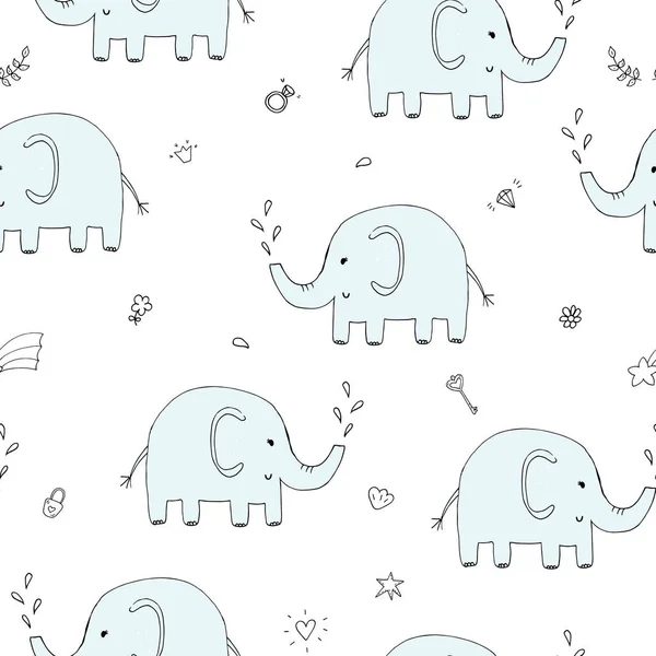 Χαριτωμένο μοτίβο άνευ ραφής με αστεία ελέφαντα. Εικονογράφηση διάνυσμα — Διανυσματικό Αρχείο