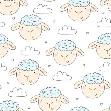 Komik koyun ile şirin seamless modeli. vektör çizim