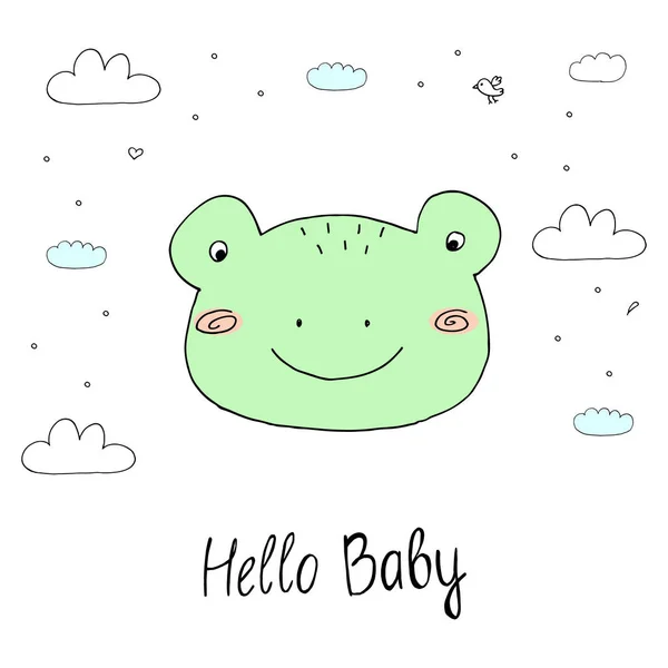 Tarjetas vectoriales para Baby Shower con sapo lindo. Hola nena. — Vector de stock