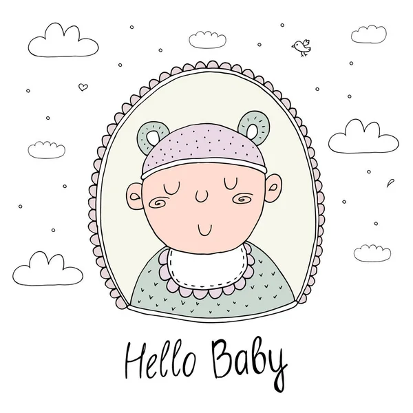 Cute hand getrokken kaart van de pasgeboren baby. Cartoon vector achtergrond — Stockvector