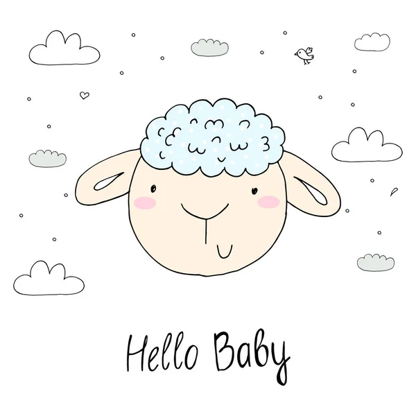 矢量卡婴儿淋浴与可爱的羊。你好，宝贝. — 图库矢量图片