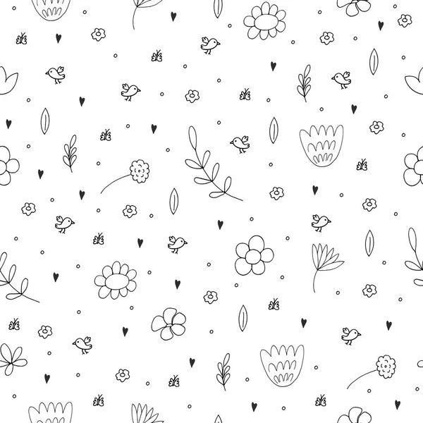 Zwart-wit naadloos bloemenpatroon — Stockvector