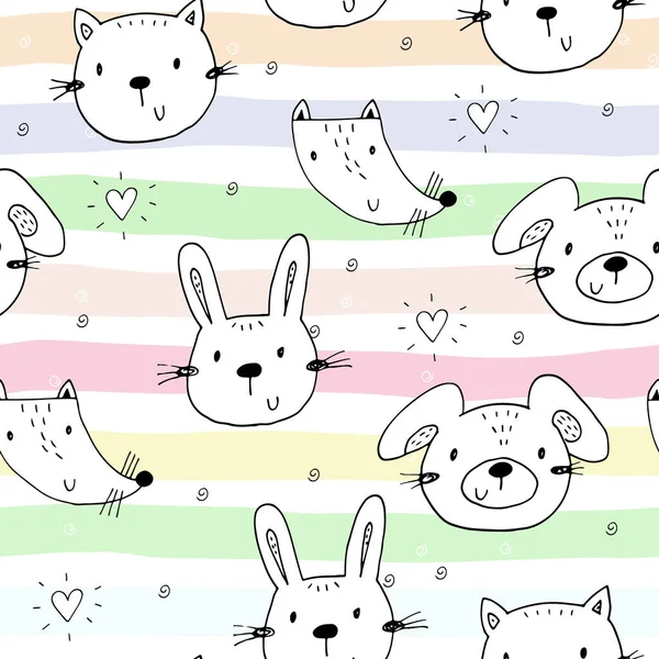 Cute seamless pattern with funny Animals. Vector Illustration. — Stock Vector