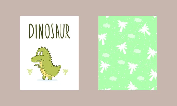Симпатичная карточка с динозавром. Шаблон для печати — стоковый вектор