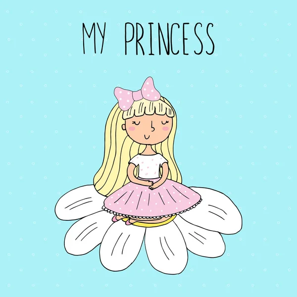 Lindo dibujado a mano con la pequeña princesa linda ilustración vectorial . — Vector de stock