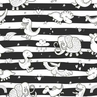 Komik dinozorlar ile şirin seamless modeli. vektör çizim.