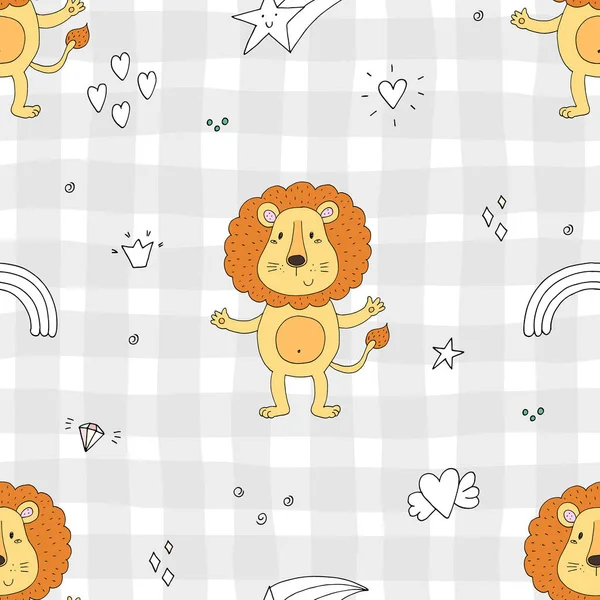 Söt lejon mönster skriva ut för barnen — Stock vektor