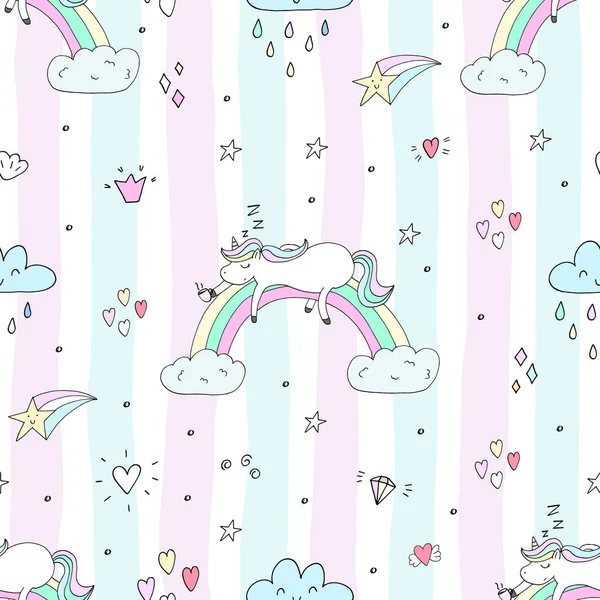 Şirin el tek boynuzlu at vektör desen çekilmiş. vektör çizim