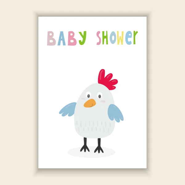 Cute chicken cartoon character, vector illustration. Baby Shower card design. — Stockvector