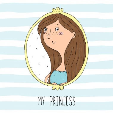 Şirin el bir prenses portresi bir çerçeve çizilmiş.