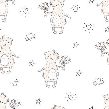 Komik ayıcığı olan hoş, pürüzsüz bir desen. vektör illüstrasyonu