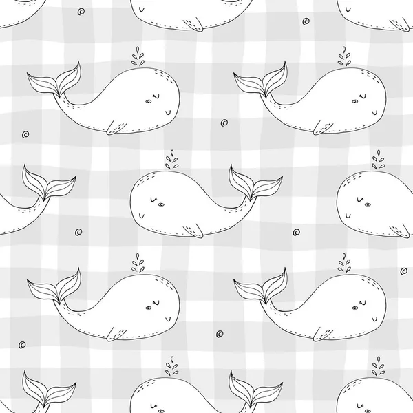 Cute background with cartoon whales. Baby shower design.